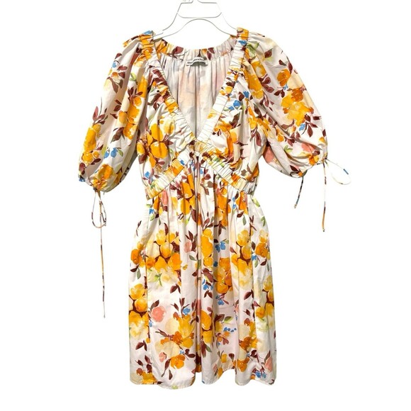 Abercrombie & Fitch puff sleeve babydoll mini dress in yellow floral Sz S - Picture 2 of 11